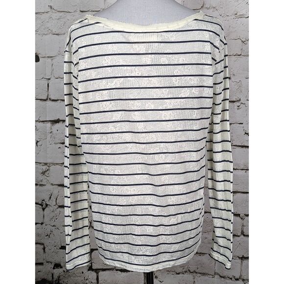 FREE PEOPLE We the Free Lace-Embossed Burnout Slub Knit Striped Top Medium - Picture 6 of 7